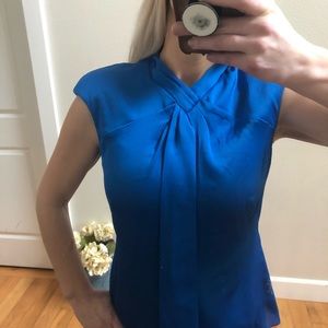 Karen Millen Blue Sleeveless Drape Blouse Size 6